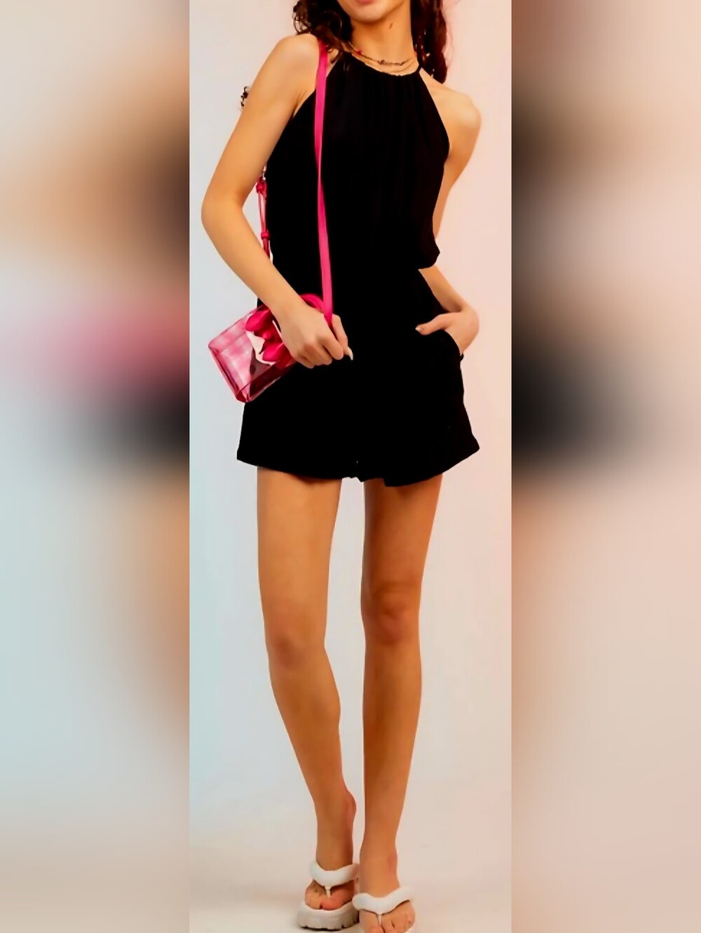 1 Statr Black Halter-Neck Romper - Women's Casual Jumpsuit